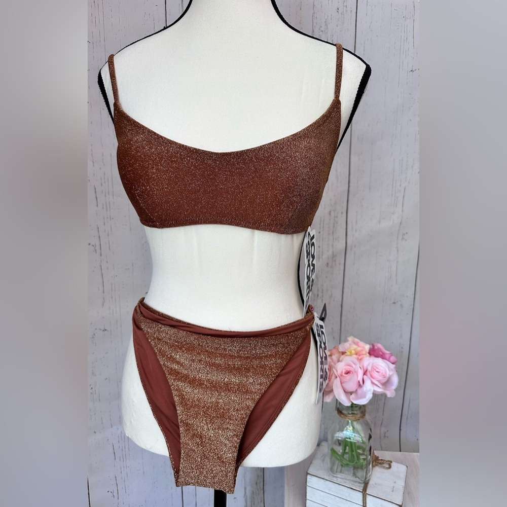 NWT Love & Sport Cinnamon Metallic Swim Top Size XS - Picture 2 of 8
